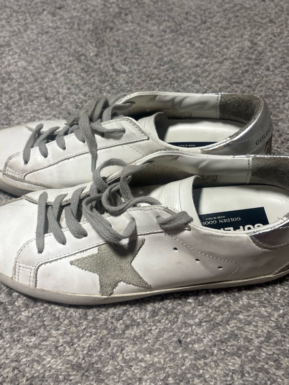 Golden Goose women White Sneakers with Gray Star and Laces